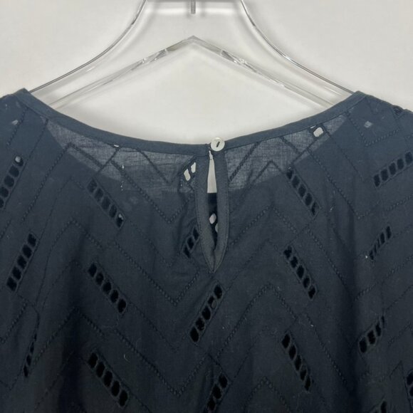 World Market Layla Blouse Womens One Size Black Windowpane Eyelet Peasant Top - Picture 6 of 14